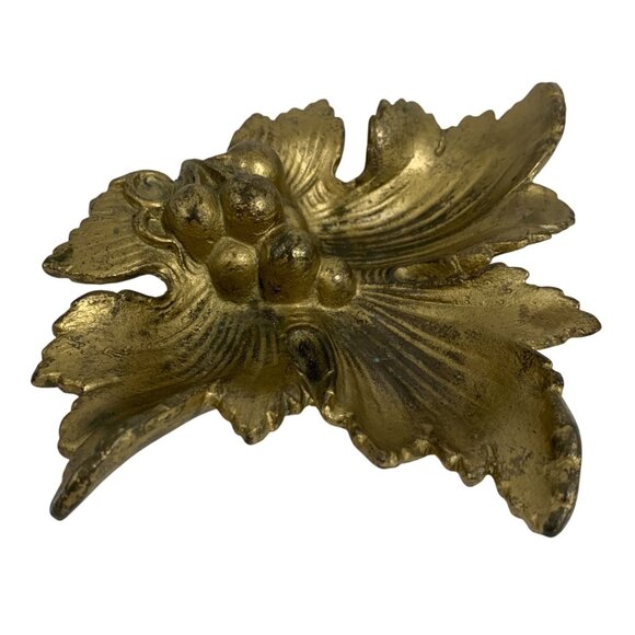 VTG Brass Leaf Grapes Berries Decorative Trinket Jewelry Dish, Ash Tray Footed - Picture 1 of 8